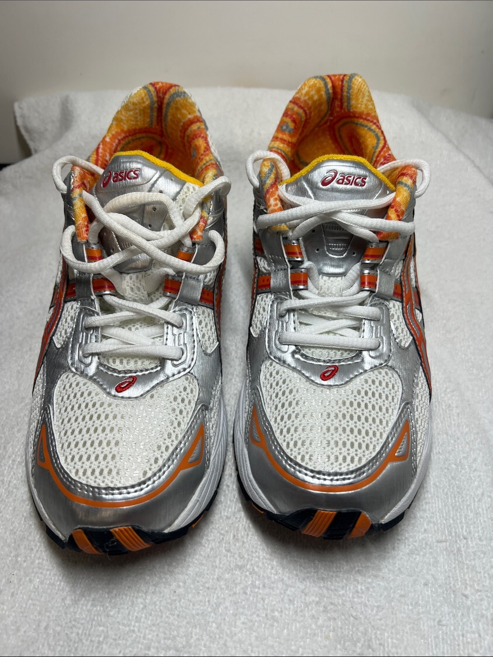 ASICS Silver, White and Orange Kids Athletic Sneakers